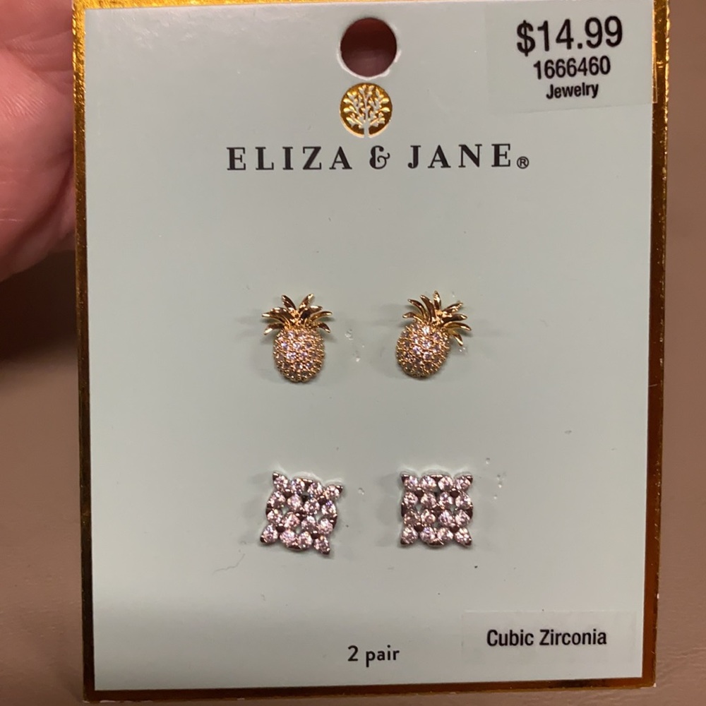 Cubic zirconia earrings, set of 2 pair
